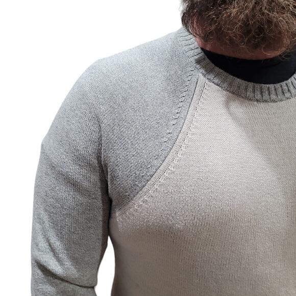 American Eagle Men’s Oatmeal Gray Colorblock Oversized Knit Sweater Medium - Picture 4 of 10